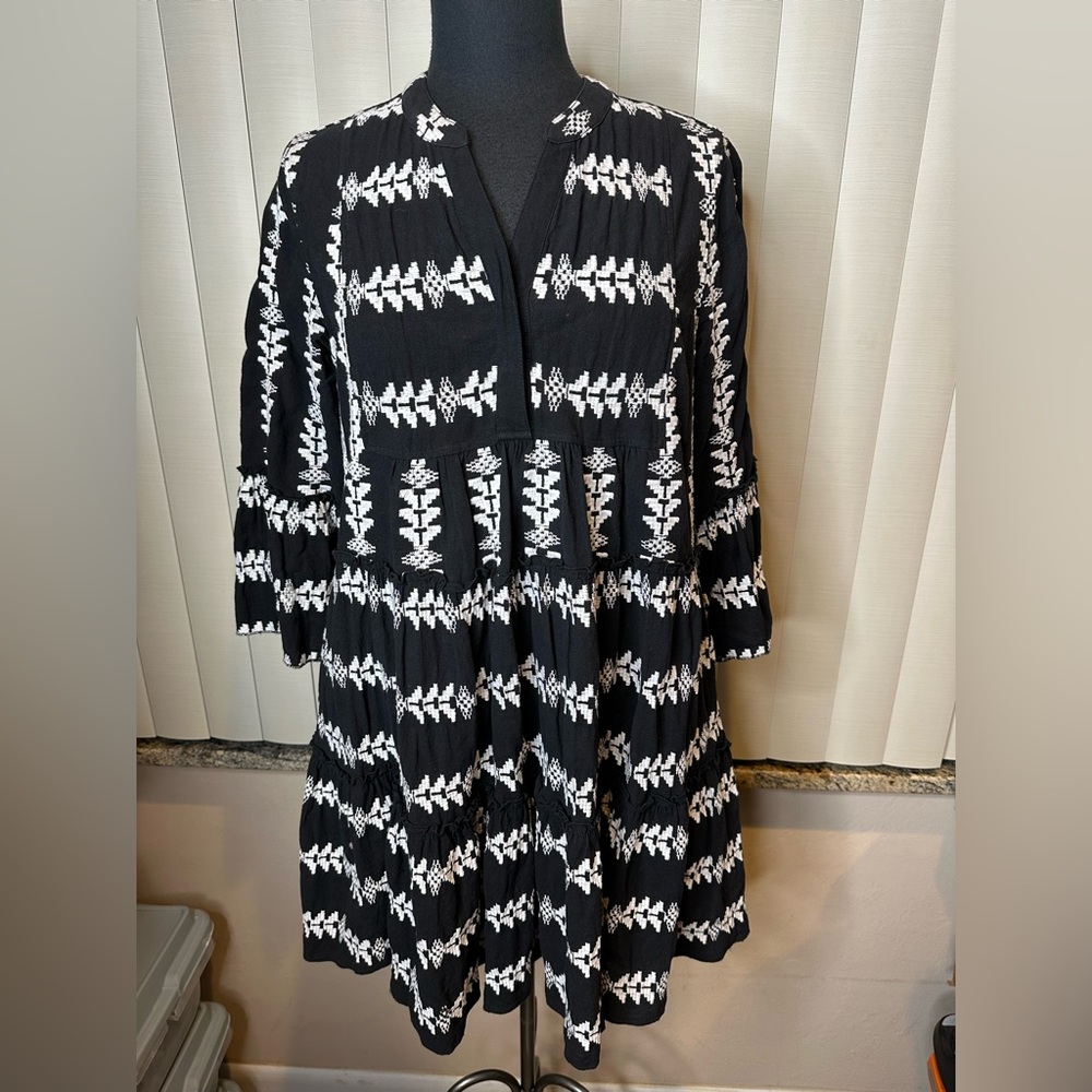Tyler BOE Black White Tiered 100% Cotton Hollis Mini Dress Size Medium